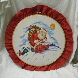 Vintage Santa Handmade Embroidery Hoop Holiday Decoration